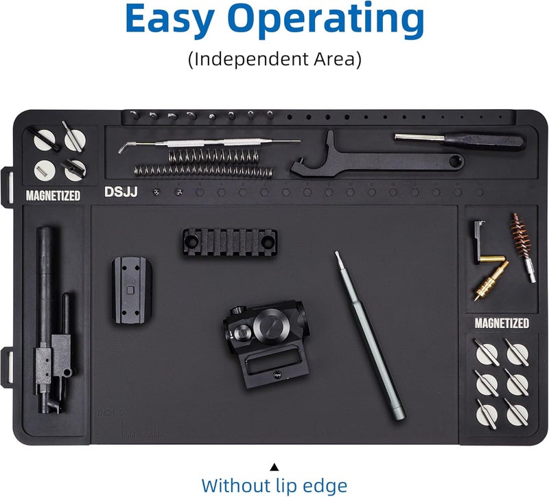 CKPART Gun Cleaning Mat, Premium Magnetic Pad With Organizer Parts Tray, Anti-Slip Rubberized Pistol Mat, Protective Workbench Mat for Gun Cleaning (16.5"x 10.43") - Image 2